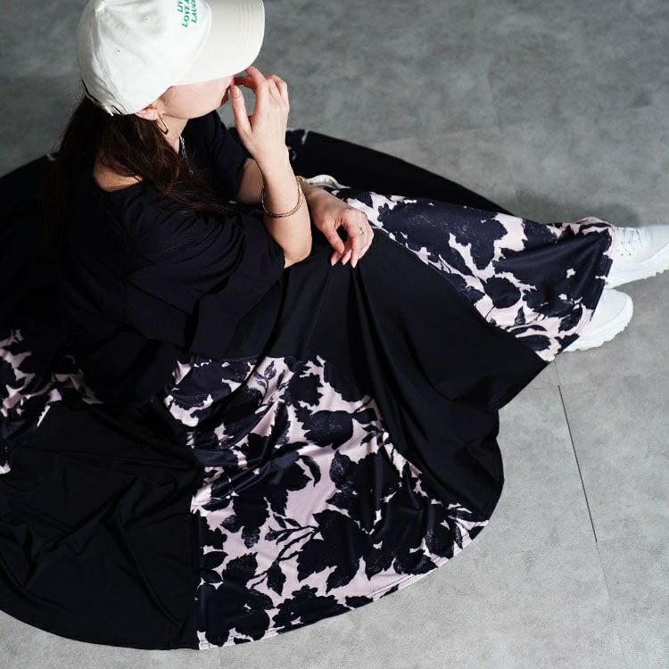 大きいサイズ レディース 2way花柄配色切り替えスカート　sw-0824