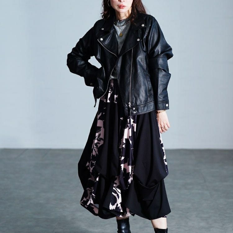 大きいサイズ レディース 2way花柄配色切り替えスカート　sw-0824