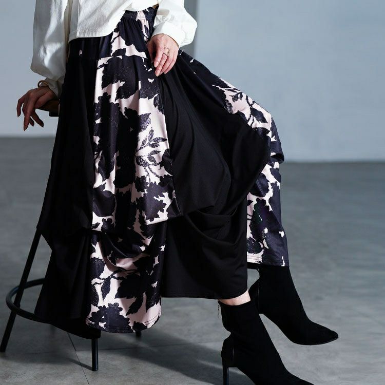 大きいサイズ レディース 2way花柄配色切り替えスカート　sw-0824