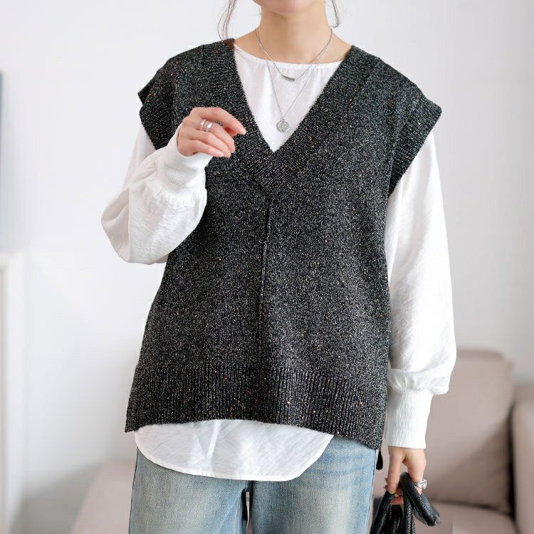 大きいサイズ レディース クロップドスパンコールニットベスト　cpdai-640959