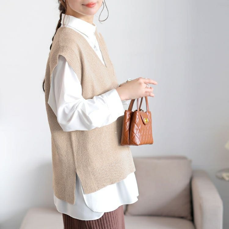 大きいサイズ レディース クロップドスパンコールニットベスト　cpdai-640959