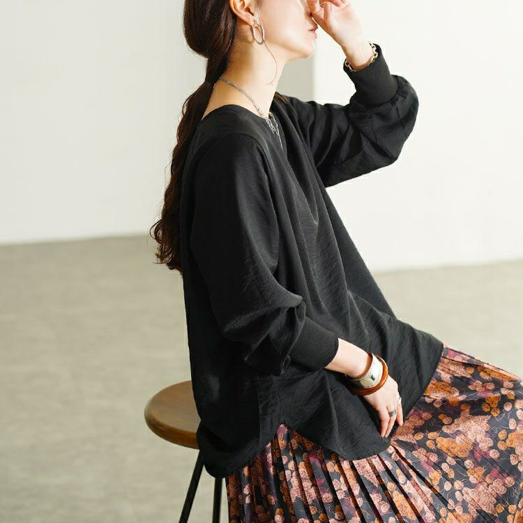 大きいサイズ レディース バックタックラウンドヘムプルオーバー　cpdai-640958 【メール便可】