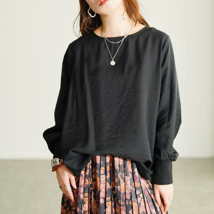 大きいサイズ レディース バックタックラウンドヘムプルオーバー　cpdai-640958 【メール便可】 ブラック