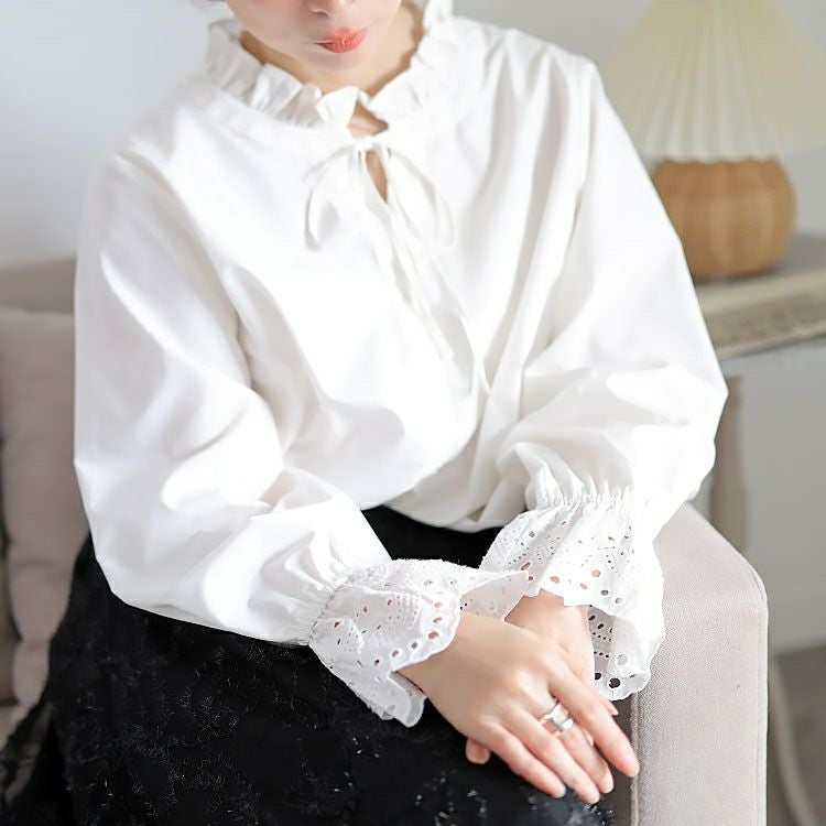 大きいサイズ レディース レースキャンディスリーブフリル襟ブラウス　cpdai-640957 【メール便可】