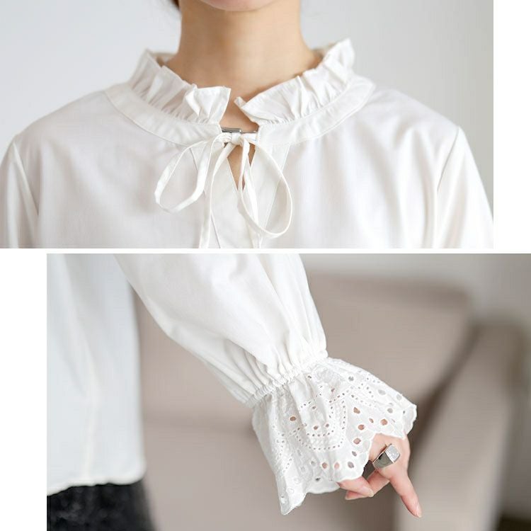 大きいサイズ レディース レースキャンディスリーブフリル襟ブラウス　cpdai-640957 【メール便可】