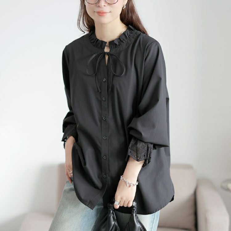 大きいサイズ レディース レースキャンディスリーブフリル襟ブラウス　cpdai-640957 【メール便可】