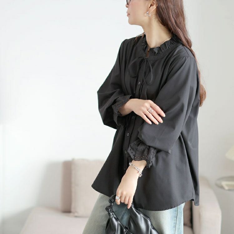 大きいサイズ レディース レースキャンディスリーブフリル襟ブラウス　cpdai-640957 【メール便可】
