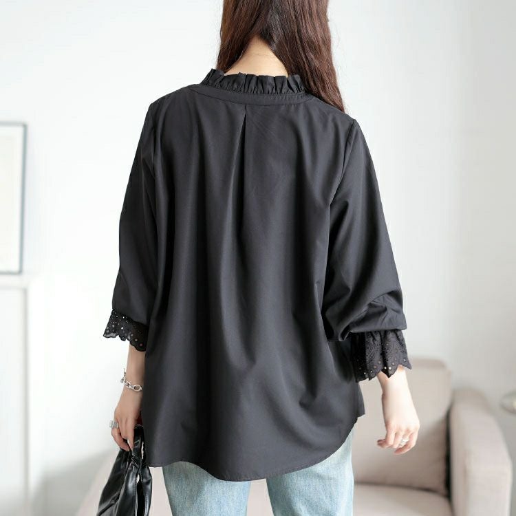 大きいサイズ レディース レースキャンディスリーブフリル襟ブラウス　cpdai-640957 【メール便可】