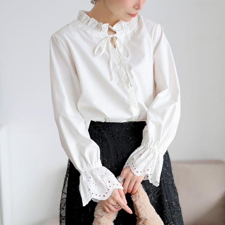 大きいサイズ レディース レースキャンディスリーブフリル襟ブラウス　cpdai-640957 【メール便可】