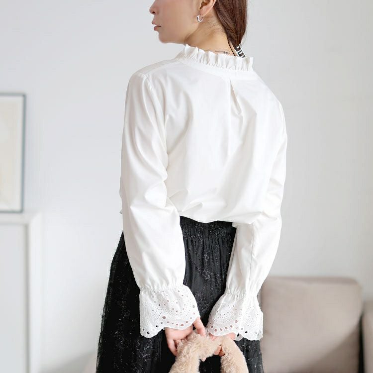 大きいサイズ レディース レースキャンディスリーブフリル襟ブラウス　cpdai-640957 【メール便可】