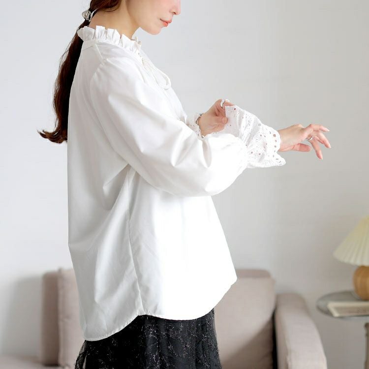 大きいサイズ レディース レースキャンディスリーブフリル襟ブラウス　cpdai-640957 【メール便可】