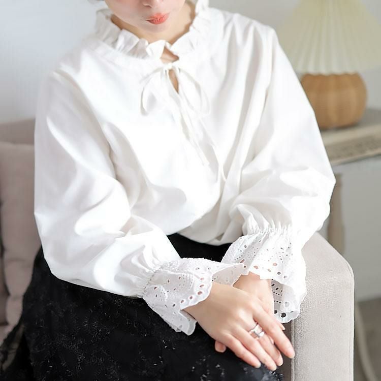 大きいサイズ レディース レースキャンディスリーブフリル襟ブラウス　cpdai-640957 【メール便可】 オフ