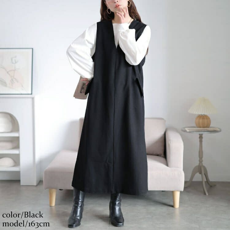 大きいサイズ レディース フラップポケットVネックジャンパースカート　cpdai-640961