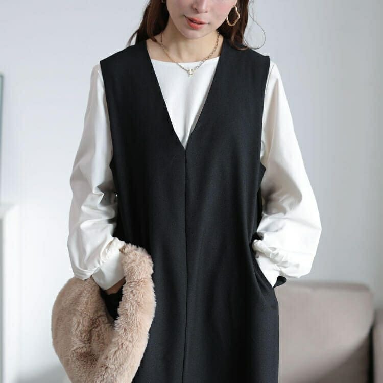 大きいサイズ レディース フラップポケットVネックジャンパースカート　cpdai-640961