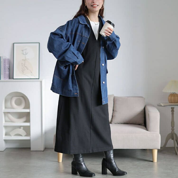 大きいサイズ レディース フラップポケットVネックジャンパースカート　cpdai-640961