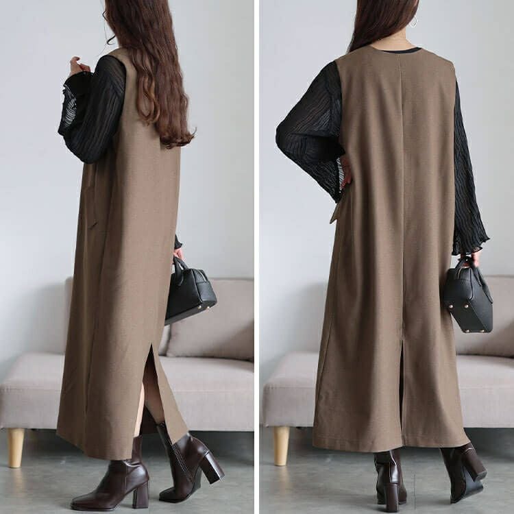 大きいサイズ レディース フラップポケットVネックジャンパースカート　cpdai-640961