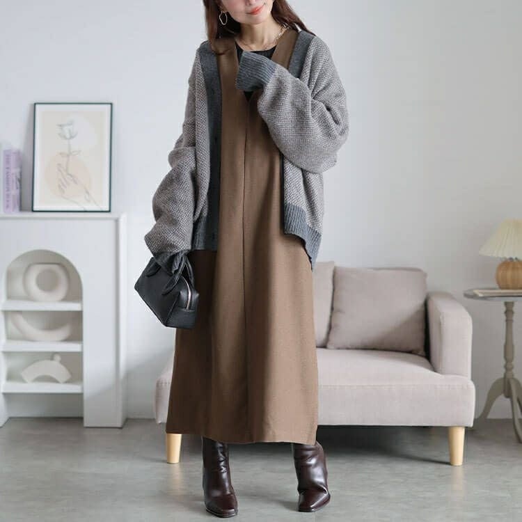 大きいサイズ レディース フラップポケットVネックジャンパースカート　cpdai-640961