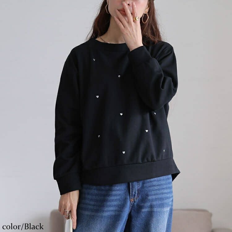 大きいサイズ レディース ハートスタッズラウンドネックプルオーバー　cpdai-647366 【メール便可】