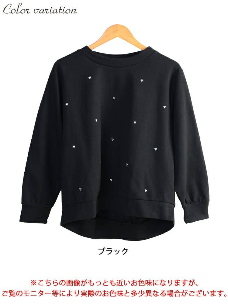大きいサイズ レディース ハートスタッズラウンドネックプルオーバー　cpdai-647366 【メール便可】
