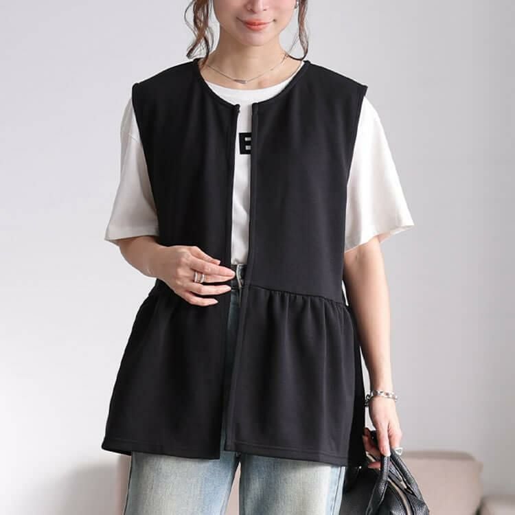 大きいサイズ レディース 撥水ペプラムベスト　cpdai-647360 【メール便可】 ブラック