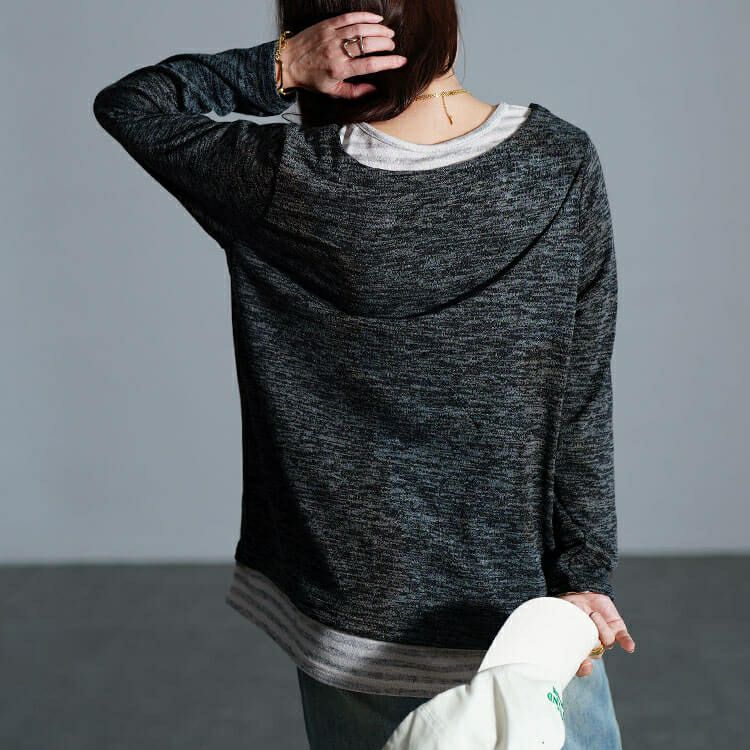 大きいサイズ レディース ボーダー重ね着風プルオーバー　cpdai-647284 【メール便可】