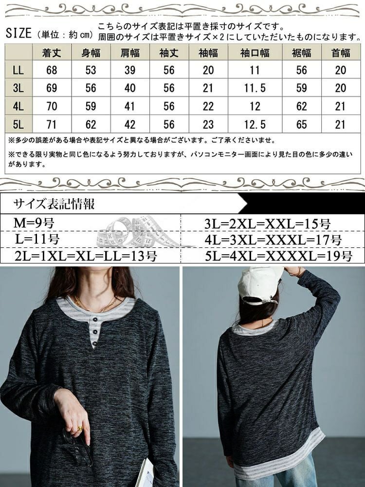 大きいサイズ レディース ボーダー重ね着風プルオーバー　cpdai-647284 【メール便可】