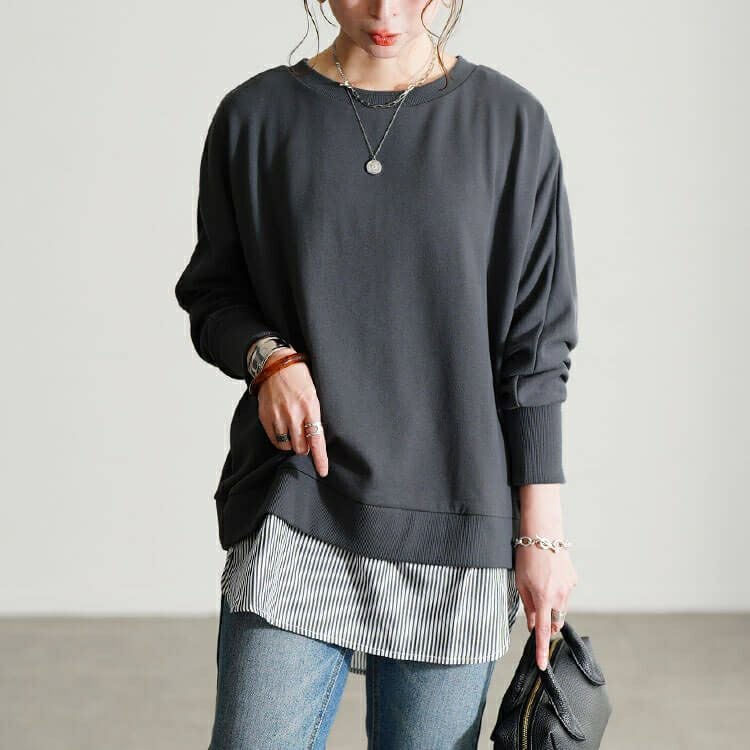 大きいサイズ レディース 吸湿速乾重ね着風ドルマンプルオーバー　cpdai-647278