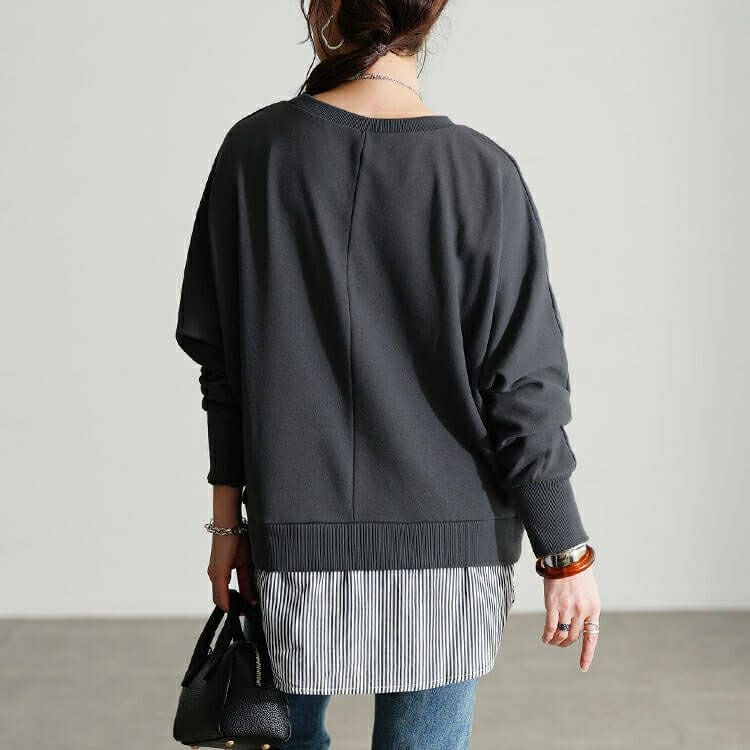 大きいサイズ レディース 吸湿速乾重ね着風ドルマンプルオーバー　cpdai-647278