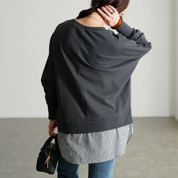 大きいサイズ レディース 吸湿速乾重ね着風ドルマンプルオーバー　cpdai-647278
