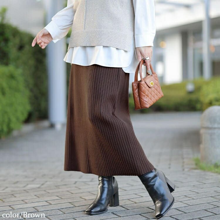 大きいサイズ レディース 太リブニットナロースカート　cpdai-640963