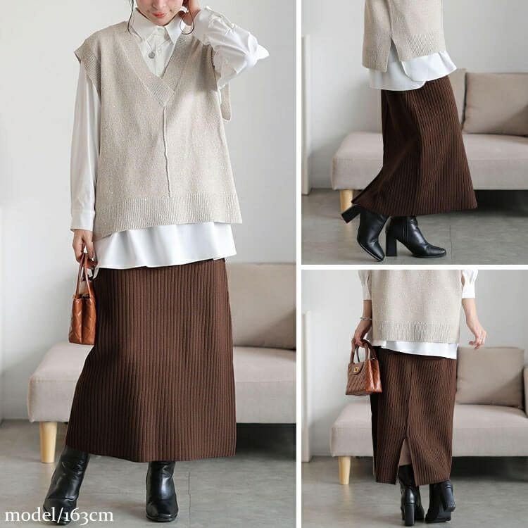 大きいサイズ レディース 太リブニットナロースカート　cpdai-640963