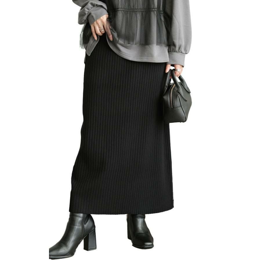 大きいサイズ レディース 太リブニットナロースカート　cpdai-640963 ブラック