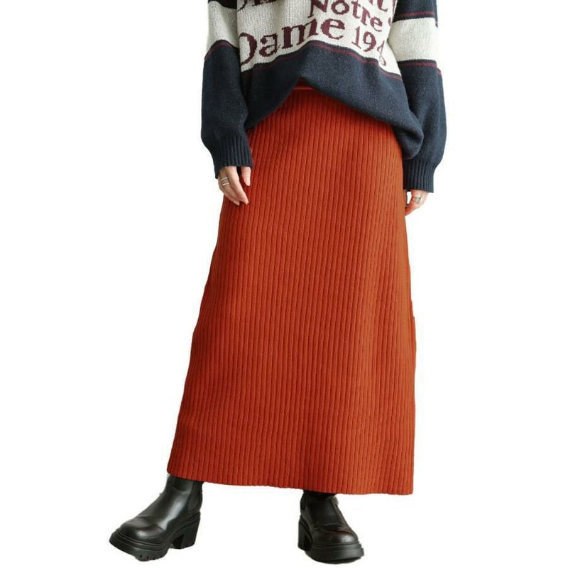 大きいサイズ レディース 太リブニットナロースカート　cpdai-640963 オレンジ
