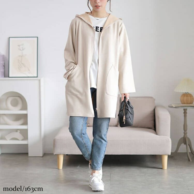 大きいサイズ レディース スウェード調フード付きZIPコーディガン　cpdai-640978