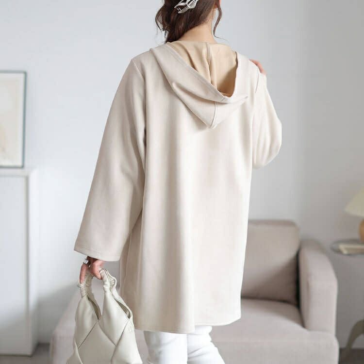 大きいサイズ レディース スウェード調フード付きZIPコーディガン　cpdai-640978