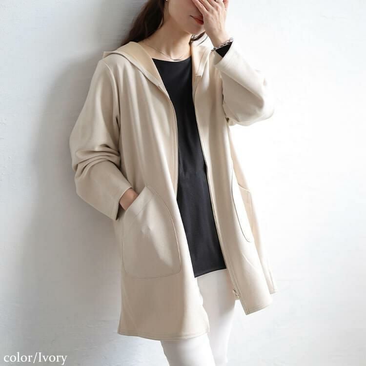 大きいサイズ レディース スウェード調フード付きZIPコーディガン　cpdai-640978 アイボリー