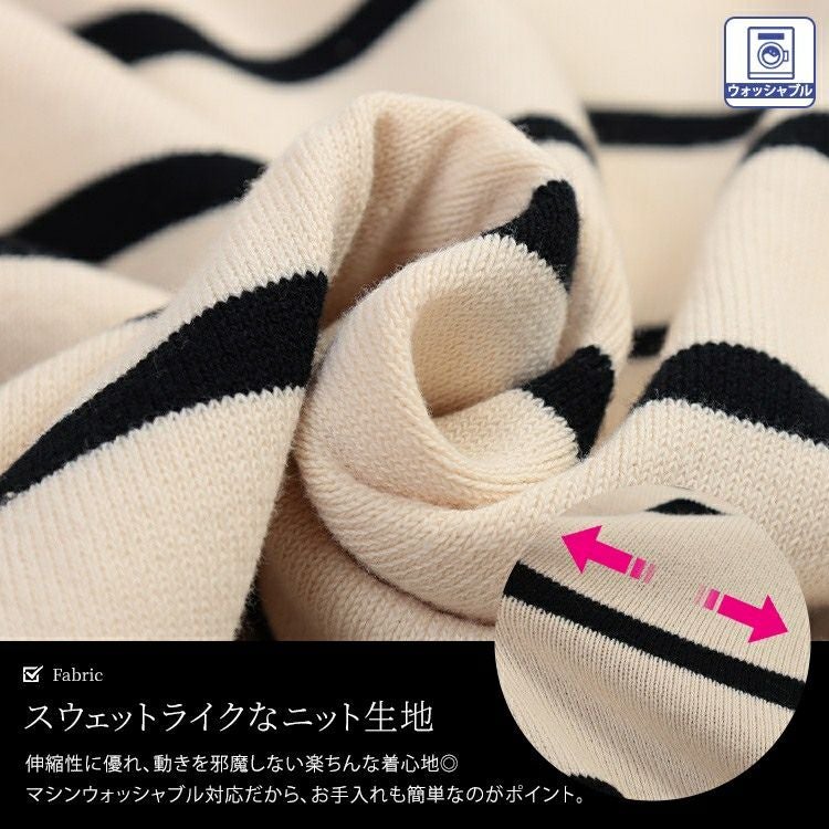 大きいサイズ レディース 洗えるワイドボーダーラグランニット　cpdai-640912