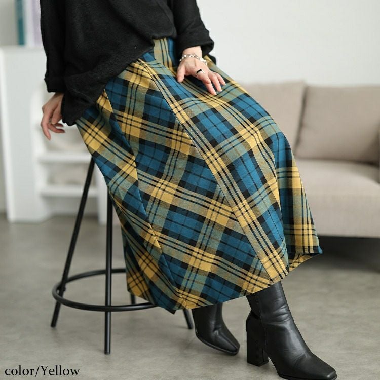 大きいサイズ レディース チェック柄メルティストレッチ微起毛フレアスカート　cpdai-640906