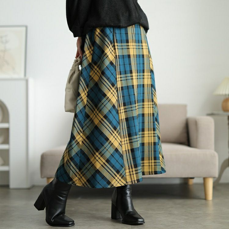 大きいサイズ レディース チェック柄メルティストレッチ微起毛フレアスカート　cpdai-640906