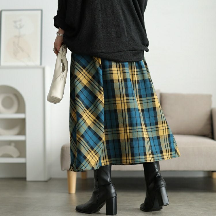 大きいサイズ レディース チェック柄メルティストレッチ微起毛フレアスカート　cpdai-640906