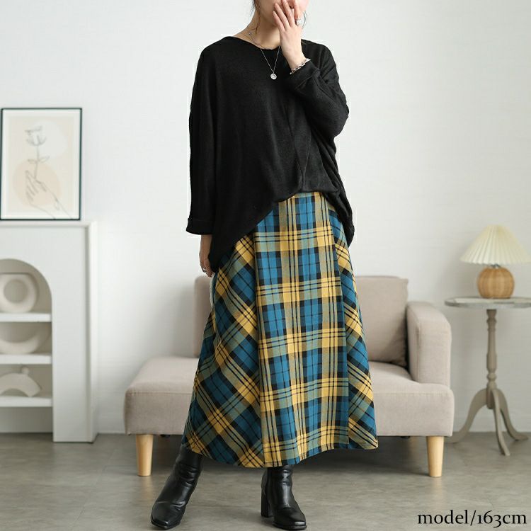 大きいサイズ レディース チェック柄メルティストレッチ微起毛フレアスカート　cpdai-640906