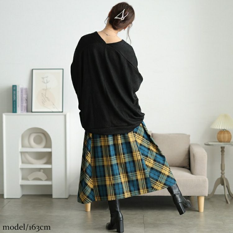 大きいサイズ レディース チェック柄メルティストレッチ微起毛フレアスカート　cpdai-640906
