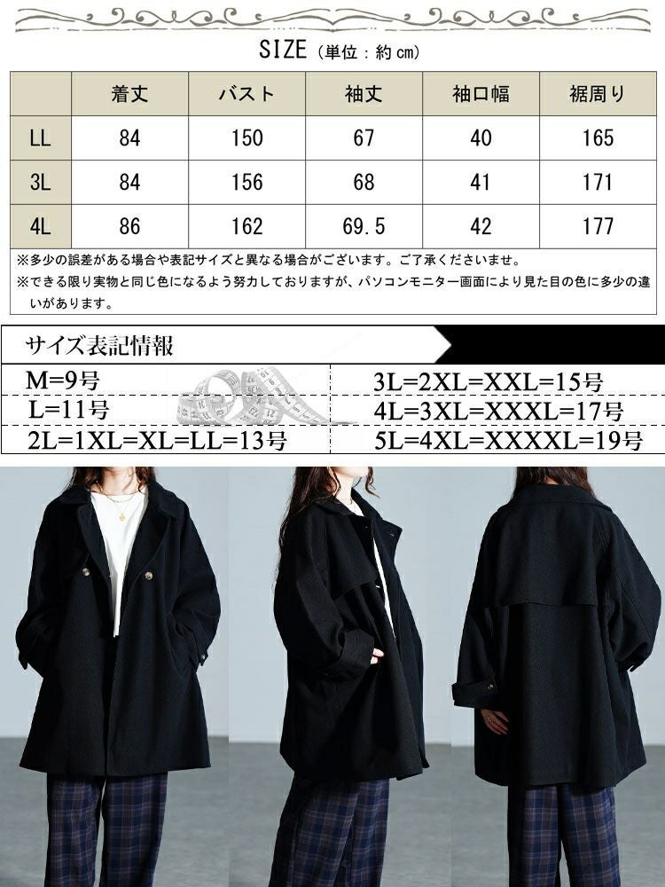 大きいサイズ レディース フェイクウールフレアコート　sada-6934