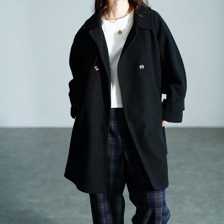 大きいサイズ レディース フェイクウールフレアコート　sada-6934 ブラック