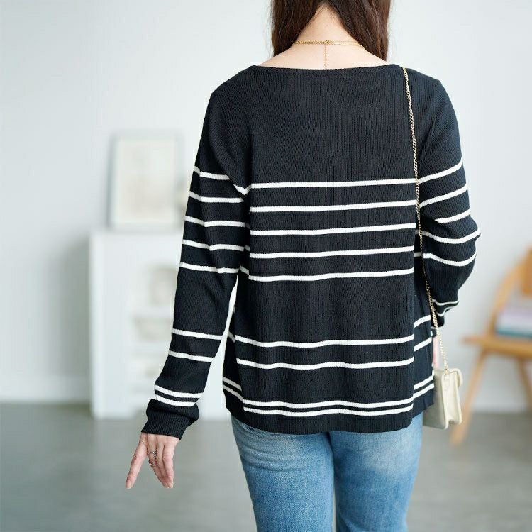 大きいサイズ レディース ボーダーリブニットカーディガン＆キャミセット　goldy-1744【メール便可】