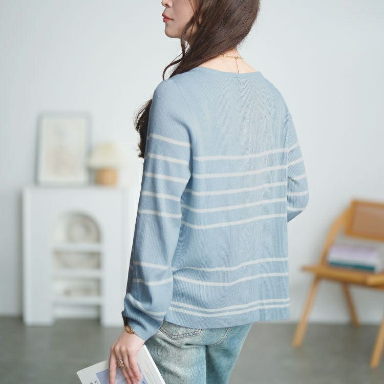 大きいサイズ レディース ボーダーリブニットカーディガン＆キャミセット　goldy-1744【メール便可】