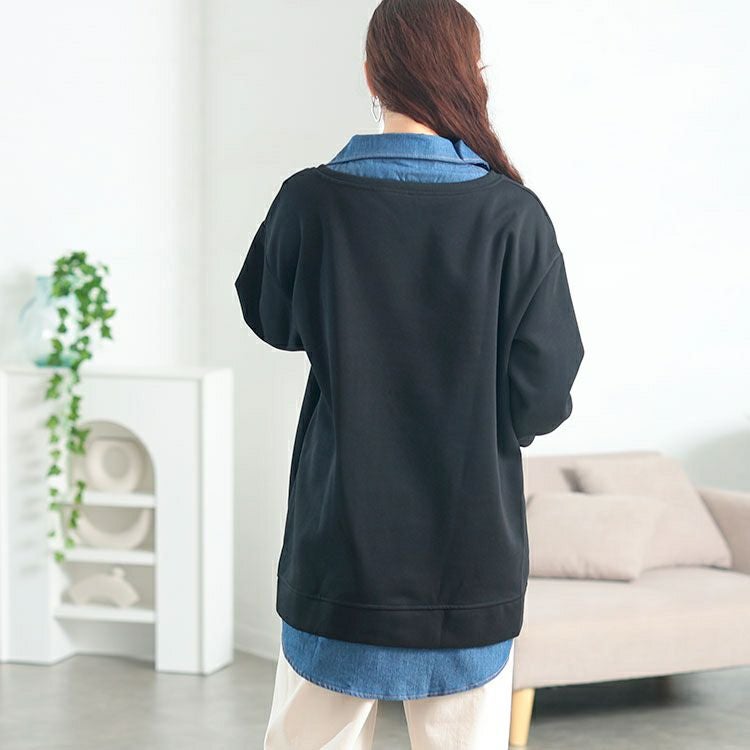 大きいサイズ レディース デニムレイヤード風ビッグスウェット　goldy-1771