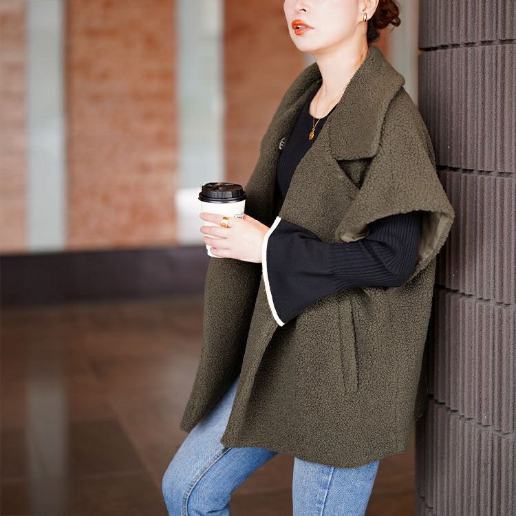 大きいサイズ レディース オーバーサイズボアベスト　tog-1043