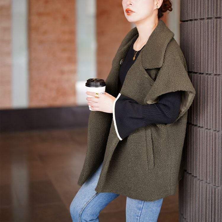 大きいサイズ レディース オーバーサイズボアベスト　tog-1043 キャメル