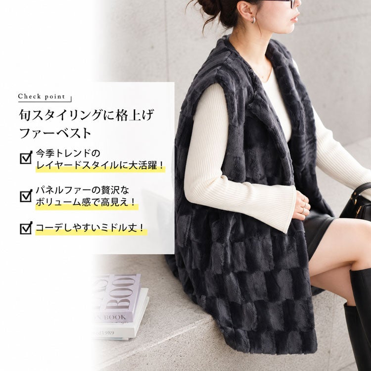 大きいサイズ レディース ボックスステッチファーベスト　tog-1042